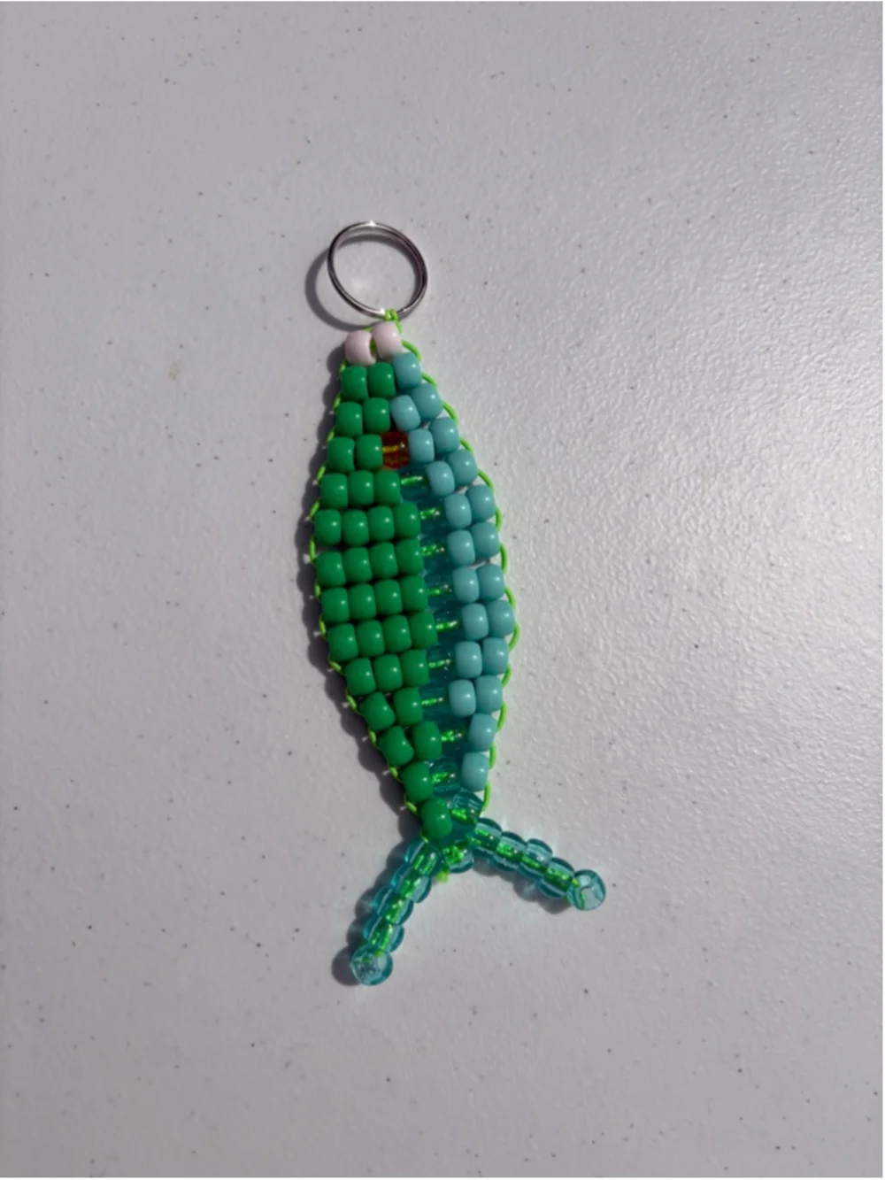 Pony Beaded Fish Keychain One Size Green Blue